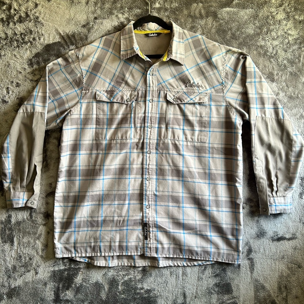 Cabelas‎ Shirt Mens XL Plaid Outdoor Field Shirt Jacket Elbow Patches Hunting - Picture 2 of 11